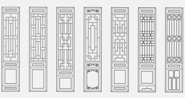 乌兰浩特常用中式仿古花窗图案隔断设计图