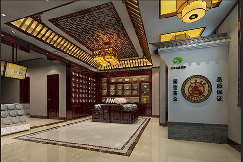 乌兰浩特古朴典雅的中式茶叶店大堂设计效果图